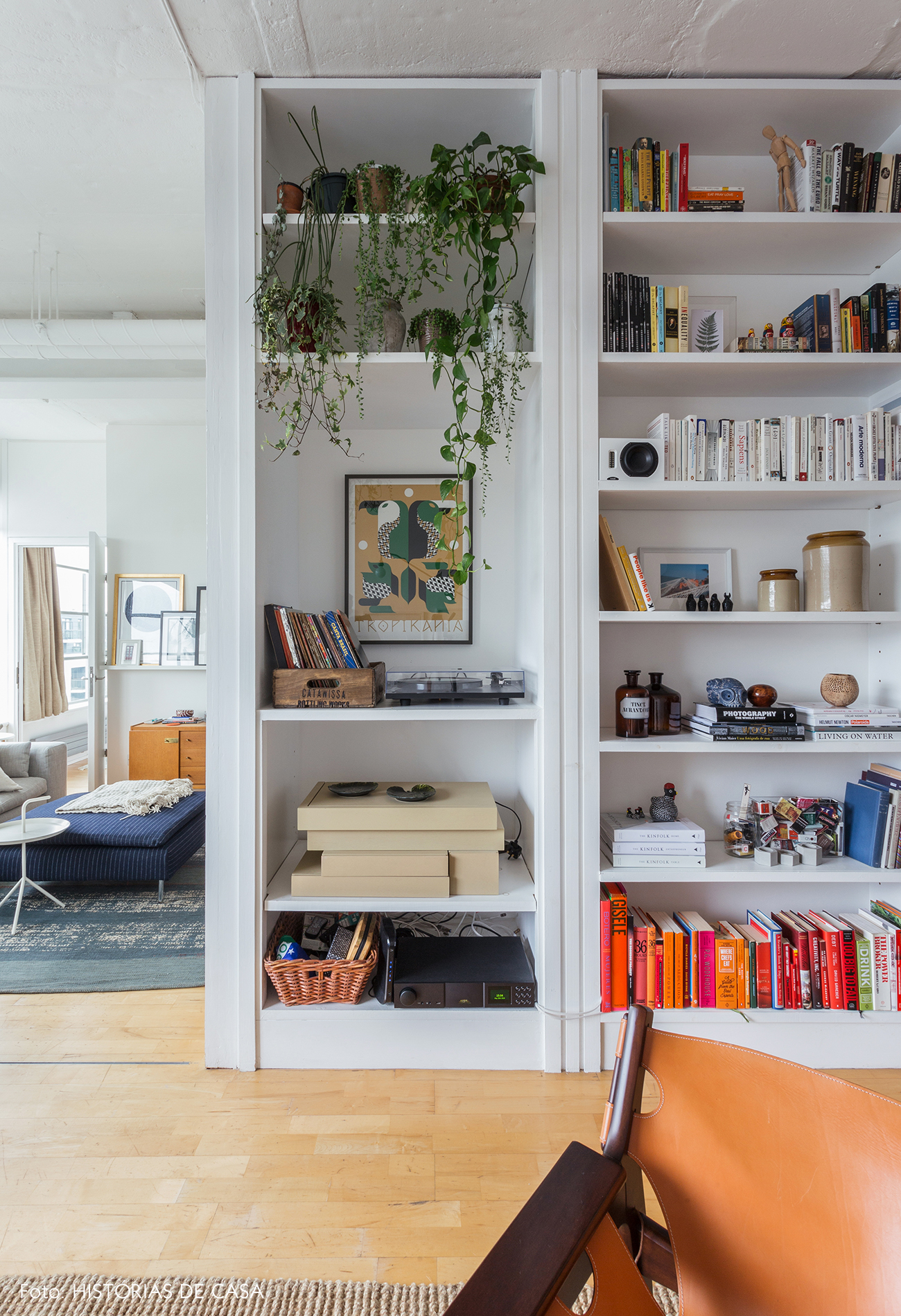 White bookcase in a London apartment