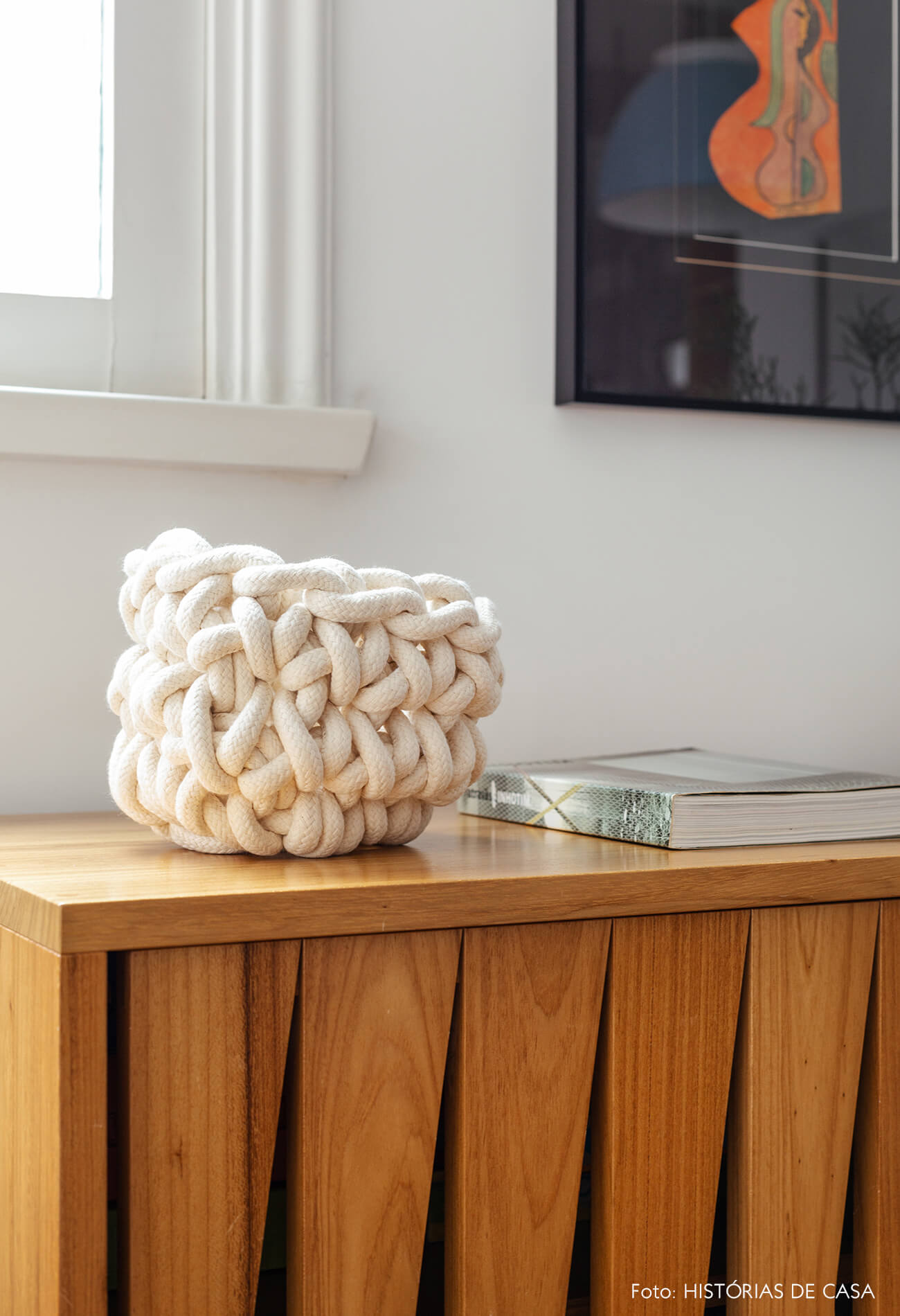 Decoração com texturas naturais, bowl de corda
