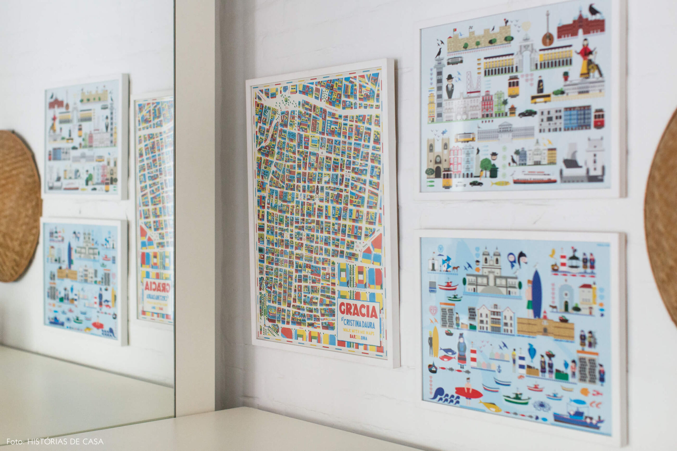 Quadros de mapas trazidos de viagem