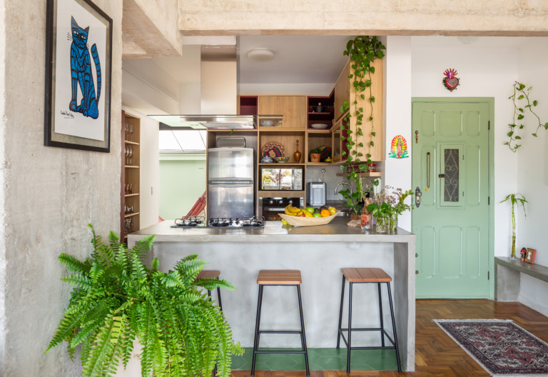 decoração cozinha com bancada de concreto