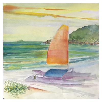 pintura de praia catamarã