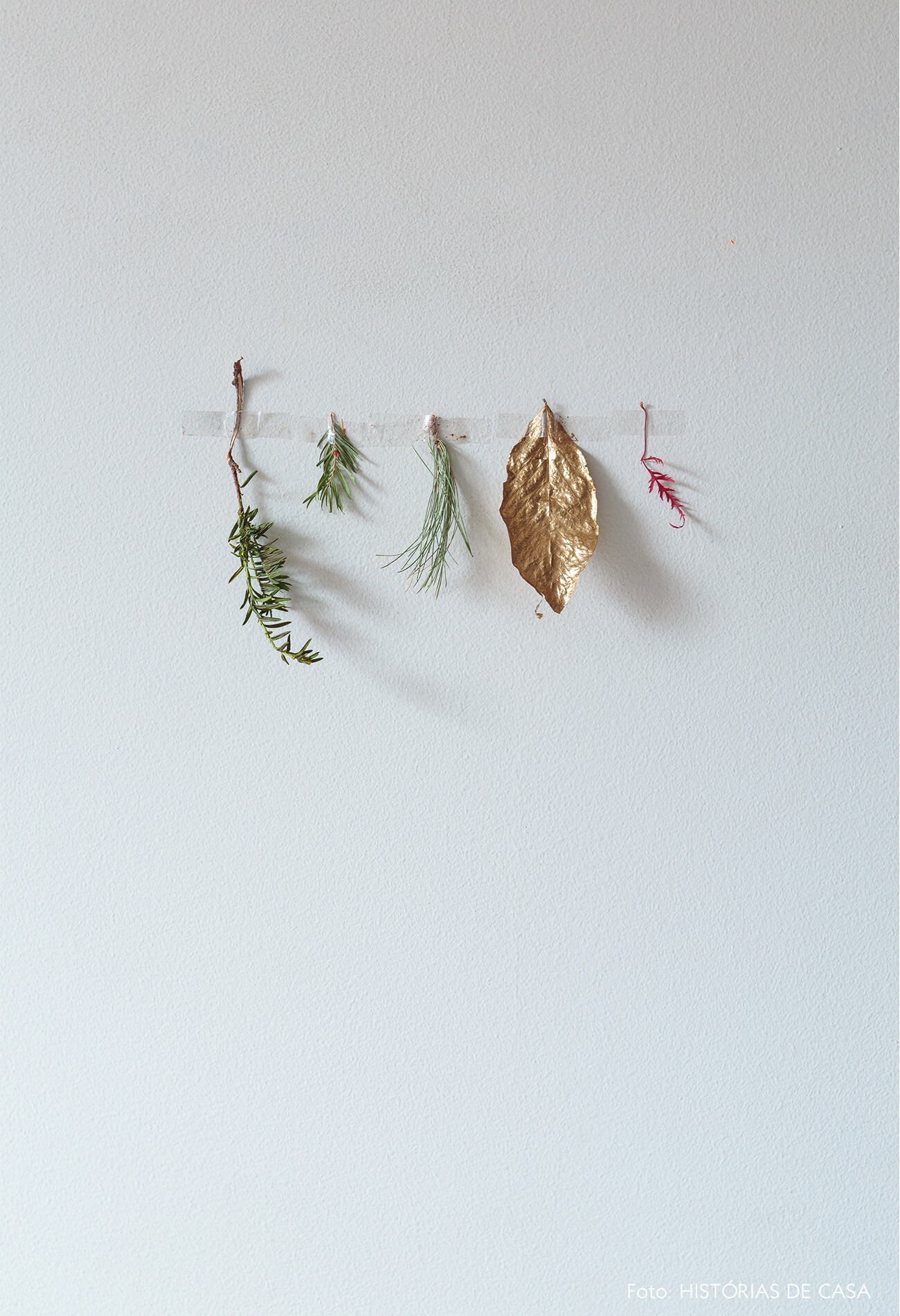 ap deecoração folhas secas em parede branca