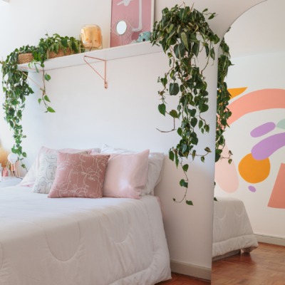 decoração ape alugado quarto com pintura organica na parede
