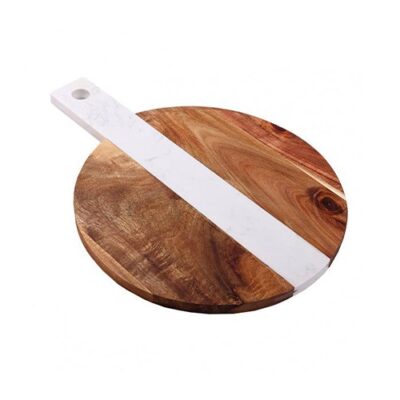 Tábua Redonda de Madeira e Mármore Pequena