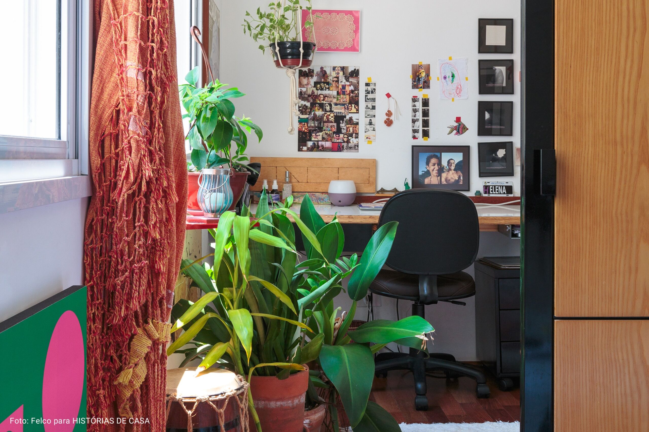 home office com planta ornamental