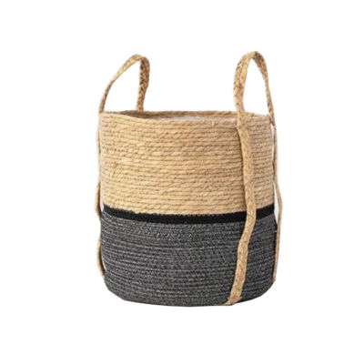 Cesto fibra natural e algodão preto g