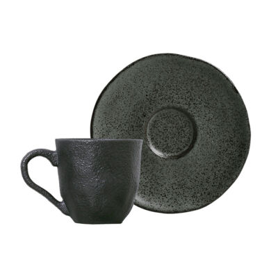 Jogo de Xícaras e Pires para Café em Cerâmica Orgânico Ash